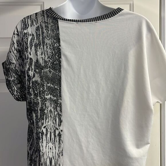 ZARA Asymmetrical Crewneck Short Sleeve Abstract Mix Material Hi/Low Blouse-Med - Picture 10 of 14